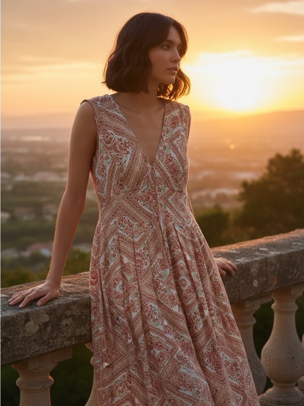 Chic Women Linen Sleeveless DressV-Neck Maxi Dress Size 2